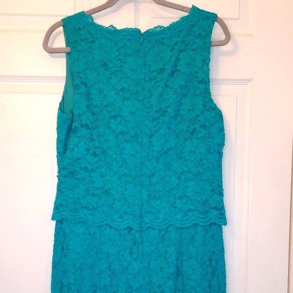Lauren Ralph Lauren Turquoise Lace Overlay Sleeveless V Neck Dress Size 12 - Picture 5 of 7